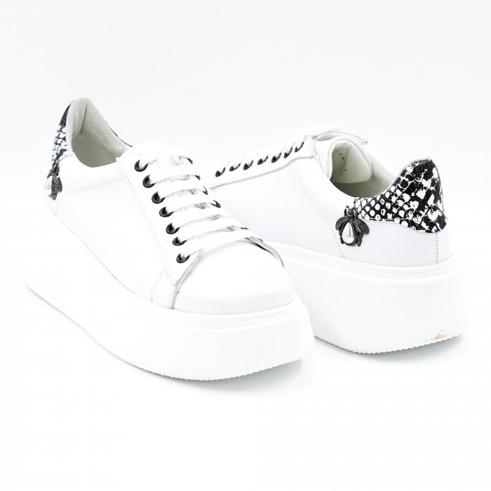 Pantofi dama tip adidas din piele naturala alba si imprimeu sarpe alb-negru cu varf rotund si talpa inalta de 5 cm62821-3-24 [4]