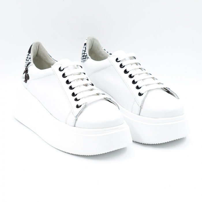 Pantofi dama tip adidas din piele naturala alba si imprimeu sarpe alb-negru cu varf rotund si talpa inalta de 5 cm62821-3-24 [5]