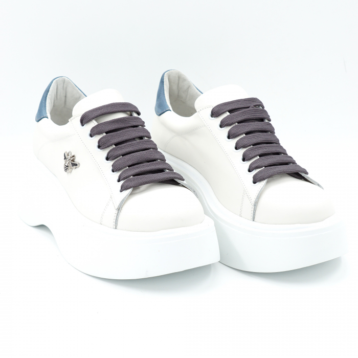 Pantofi dama tip adidas din piele naturala alba si albastru deschis belu sidefat cu varf rotund si talpa inalta 6 cmt 62921-24 [3]