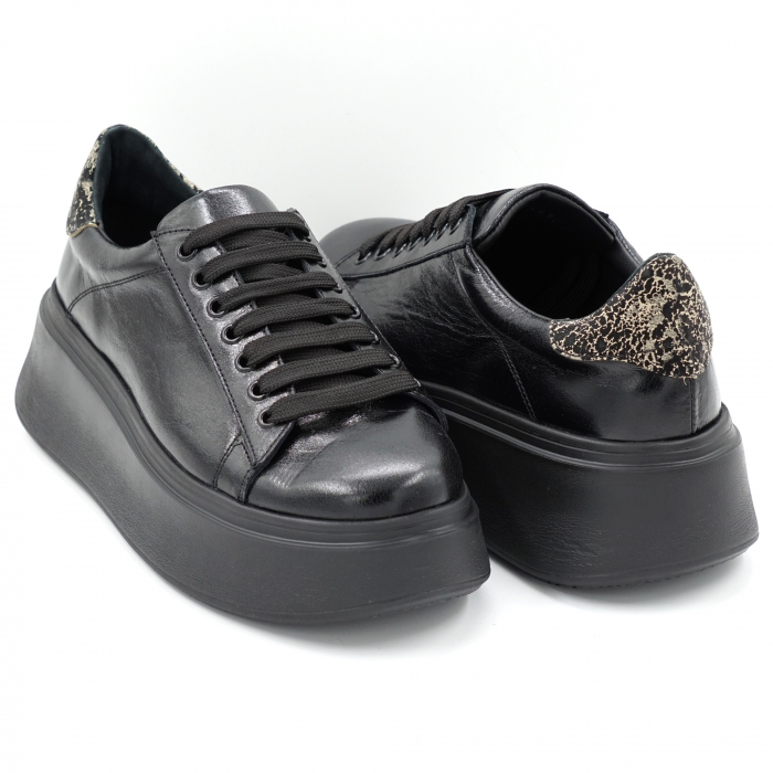 Pantofi dama tip adidas din piele naturala neagra si cu imprimeu cu varf rotund si talpa inalta 6 cm 63021-24 [4]
