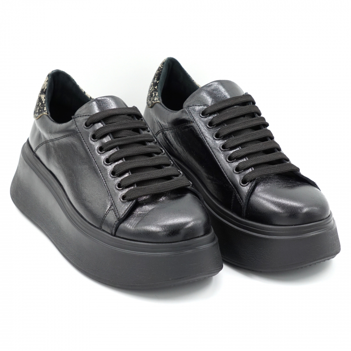 Pantofi dama tip adidas din piele naturala neagra si cu imprimeu cu varf rotund si talpa inalta 5 cm 63021-24 [3]