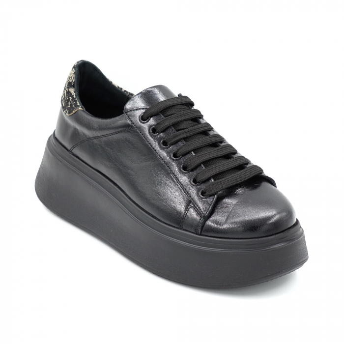 Pantofi dama tip adidas din piele naturala neagra si cu imprimeu cu varf rotund si talpa inalta 5 cm 63021-24 [2]