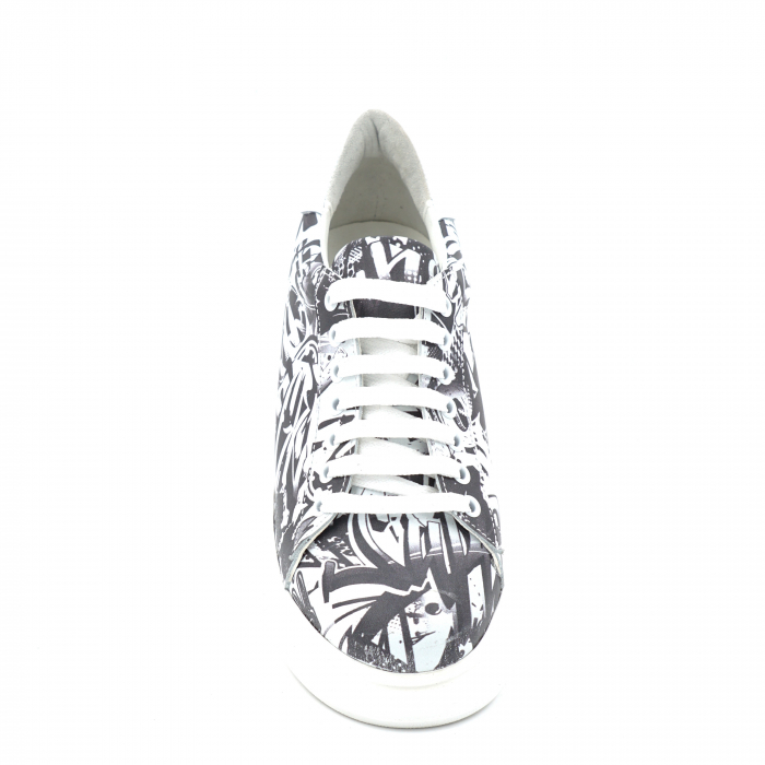 Pantofi dama tip adidas din piele naturala imprimeu alb cu negru cu varf rotund si talpa 4 cm 63021-4-24 [5]