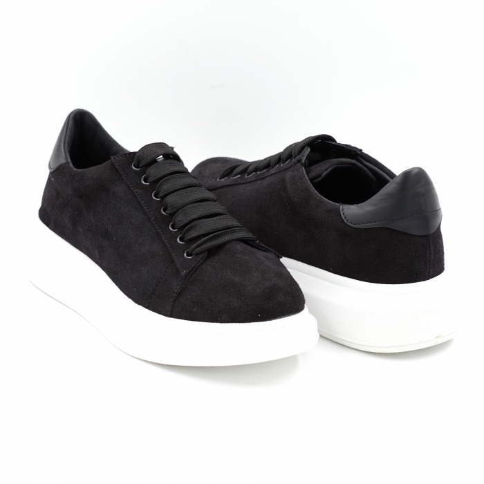 Pantofi dama tip adidas din piele naturala intoarsa neagra cu varf rotund si talpa de 4 cm 63021-6-24 [3]