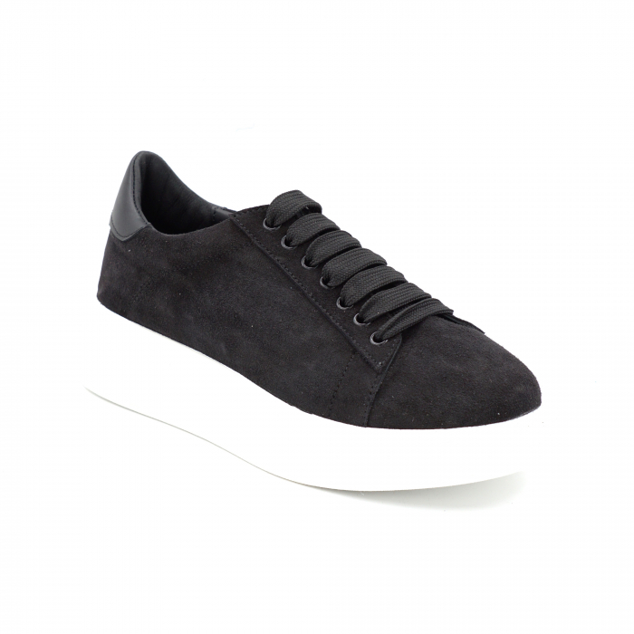 Pantofi dama tip adidas din piele naturala intoarsa neagra cu varf rotund si talpa de 4 cm 63021-6-24 [2]