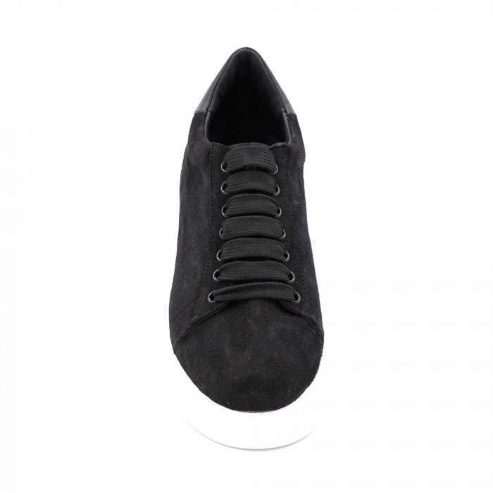 Pantofi dama tip adidas din piele naturala intoarsa neagra cu varf rotund si talpa de 4 cm 63021-6-24 [5]