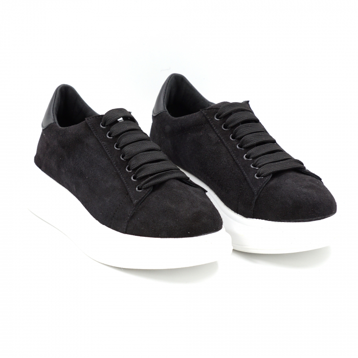 Pantofi dama tip adidas din piele naturala intoarsa neagra cu varf rotund si talpa de 4 cm 63021-6-24 [4]