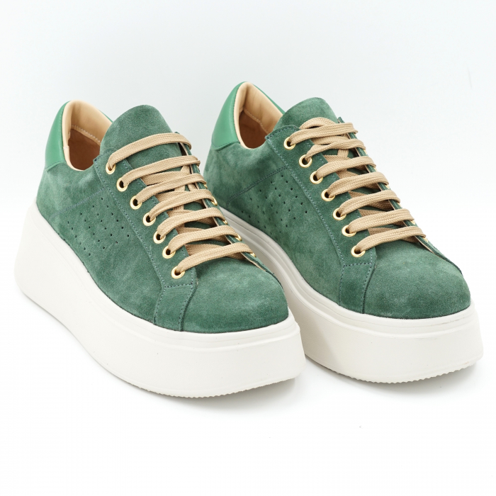 Pantofi dama tip adidas din piele naturala  intoarsa verde menta cu varf rotund si talpa inalta 6 cm 51321-1-24 [3]