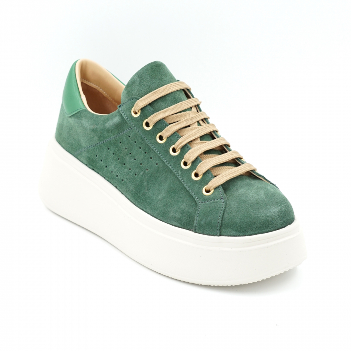 Pantofi dama tip adidas din piele naturala  intoarsa verde menta cu varf rotund si talpa inalta 6 cm 51321-1-24 [2]