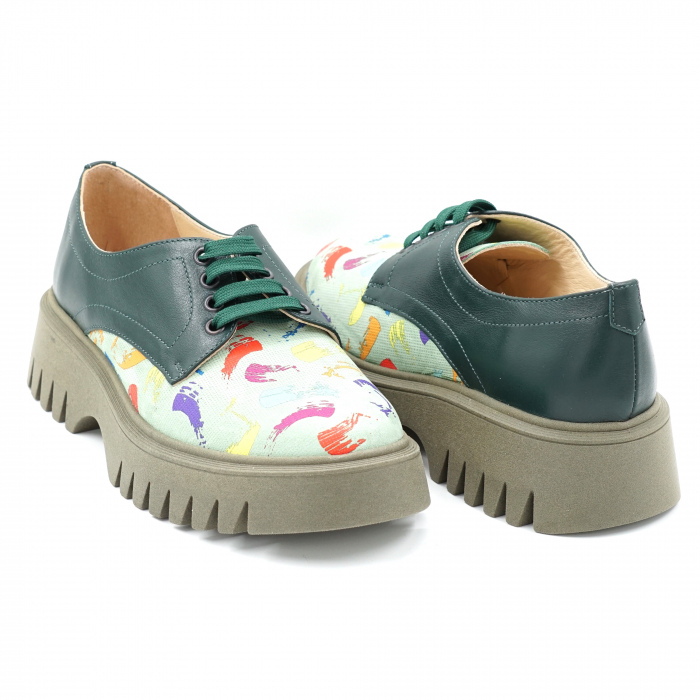 Pantofi dama casual  din piele naturala verde menta si cu imprimeu multicolor cu varf rotund si talpa 4 cm51321-1-24 [4]