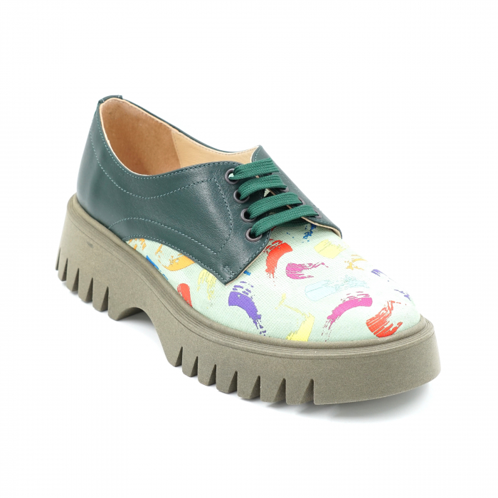 Pantofi dama casual  din piele naturala verde menta si cu imprimeu multicolor cu varf rotund si talpa 4 cm51321-1-24 [2]
