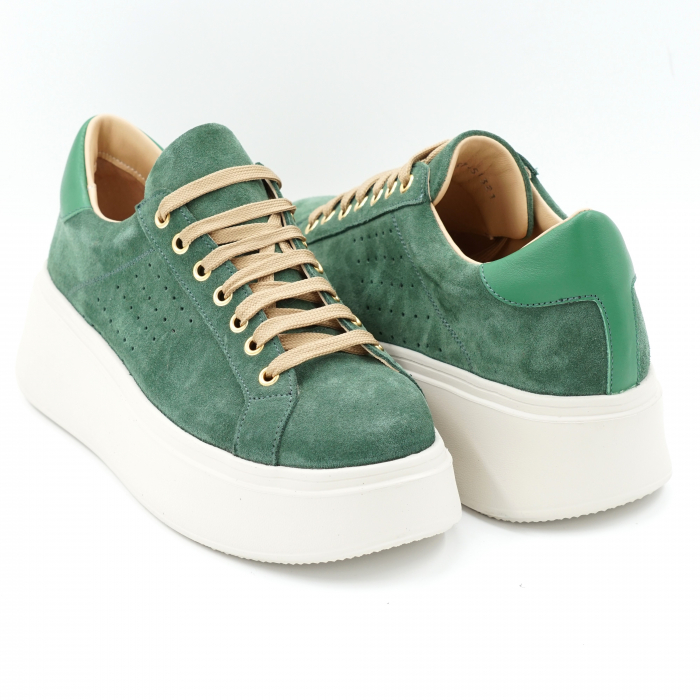 Pantofi dama tip adidas din piele naturala  intoarsa verde menta cu varf rotund si talpa inalta 6 cm 51321-1-24 [4]