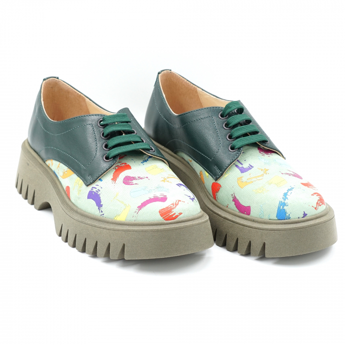 Pantofi dama casual  din piele naturala verde menta si cu imprimeu multicolor cu varf rotund si talpa 4 cm51321-1-24 [3]