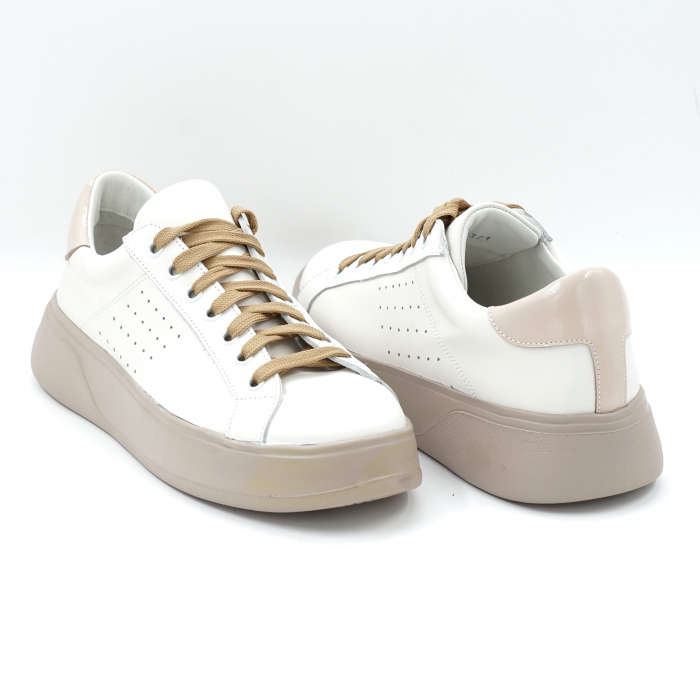 Pantofi dama tip adidas  din piele naturala alba si lacuita grej cu varf rotund si talpa 3 cm 51321-24 [3]