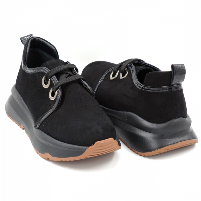 Pantofi dama tip adidas din piele naturala intoarsa si lacuita neagra cu varf rotund si talpa 3 cm 53820-24 [4]
