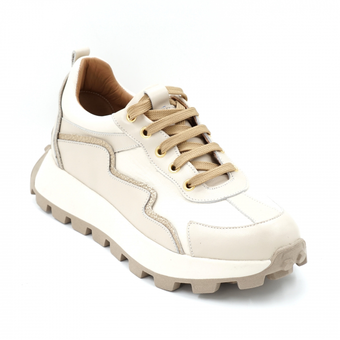 Pantofi dama tip adidas  din piele naturala  bej deschis si auriu cu varf rotund si talpa 3 cm 55721-24 [2]