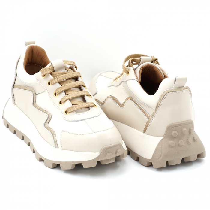 Pantofi dama tip adidas  din piele naturala  bej deschis si auriu cu varf rotund si talpa 3 cm 55721-24 [4]