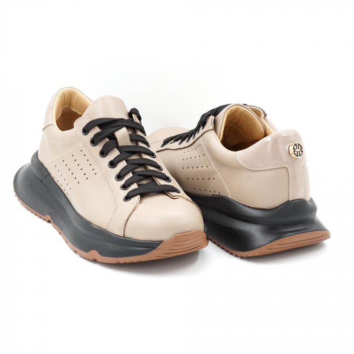 Pantofi dama tip adidas  din piele naturala  bej inchis cu varf rotund si talpa 4 cm 60521-24 [4]