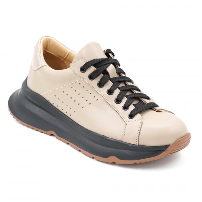 Pantofi dama tip adidas  din piele naturala  bej inchis cu varf rotund si talpa 4 cm 60521-24 [2]