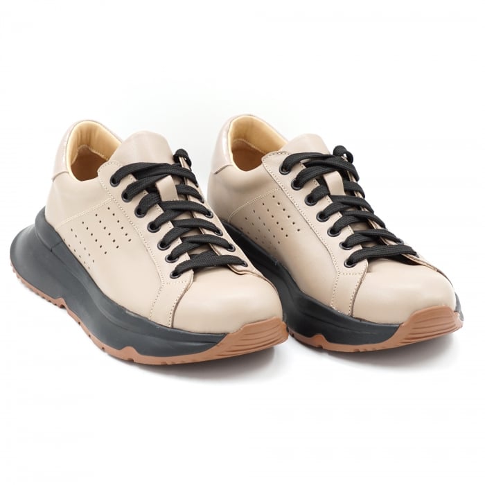 Pantofi dama tip adidas  din piele naturala  bej inchis cu varf rotund si talpa 4 cm 60521-24 [3]
