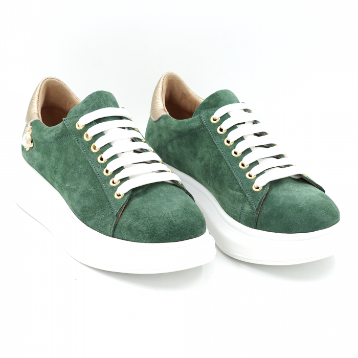 Pantofi dama tip adidas  din piele naturala intoarsa verde menta si aurie cu varf rotund si talpa inalta 5 cm 62821-1-24 [2]