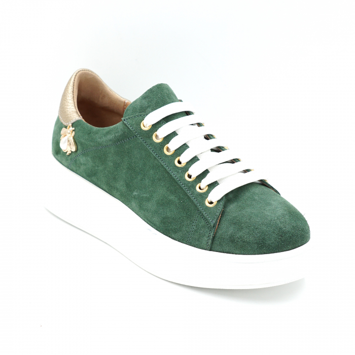 Pantofi dama tip adidas  din piele naturala intoarsa verde menta si aurie cu varf rotund si talpa inalta 5 cm 62821-1-24 [3]