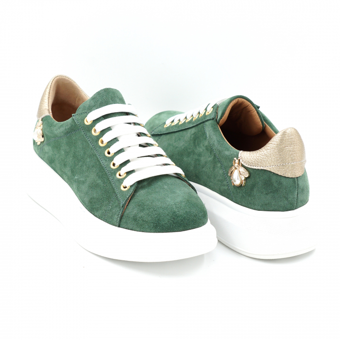 Pantofi dama tip adidas  din piele naturala intoarsa verde menta si aurie cu varf rotund si talpa inalta 5 cm 62821-1-24 [4]