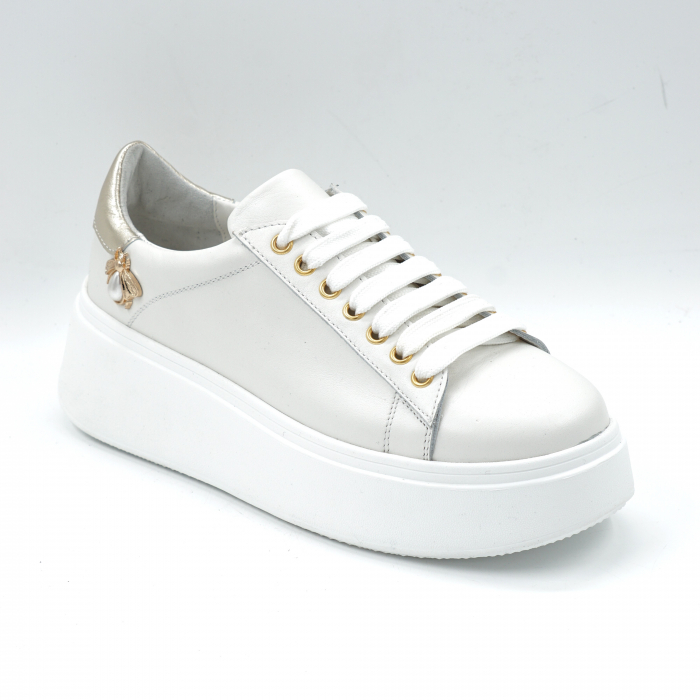 Pantofi dama tip adidas din piele naturala alba si aurie cu varf rotund si talpa inalta 5 cm 62821-24 [2]