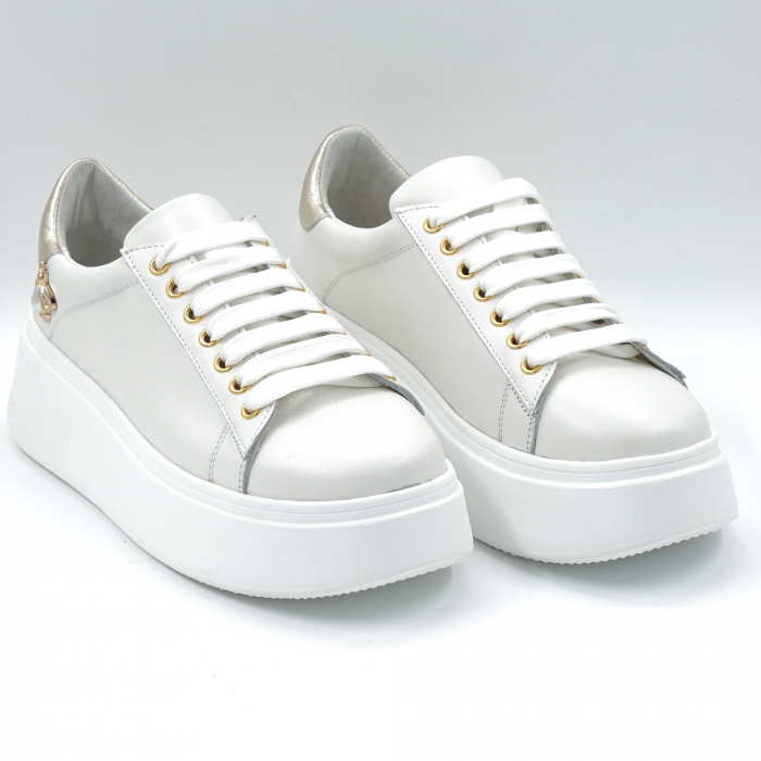 Pantofi dama tip adidas din piele naturala alba si aurie cu varf rotund si talpa inalta 5 cm 62821-24 [3]