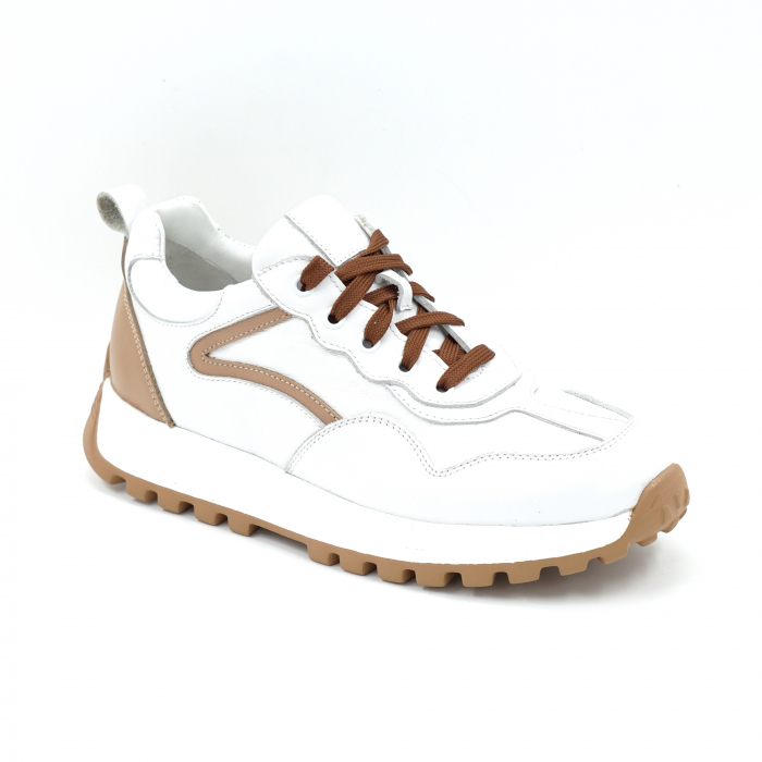 Pantofi dama tip adidas din piele naturala alb si bej inchis cu varf rotund si talpa de 3 cm  52121-25 [2]