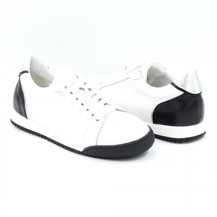 Pantofi dama tip adidas din piele naturala alba si neagra cu varf rotund si talpa de 2 cm 63621-25 [4]