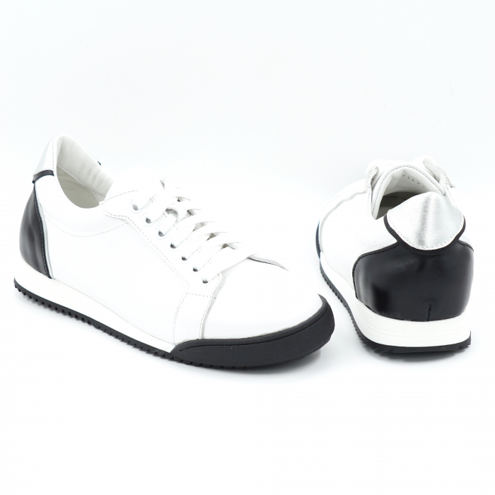 Pantofi dama tip adidas din piele naturala alba si neagra cu varf rotund si talpa de 2 cm 63621-25 [5]