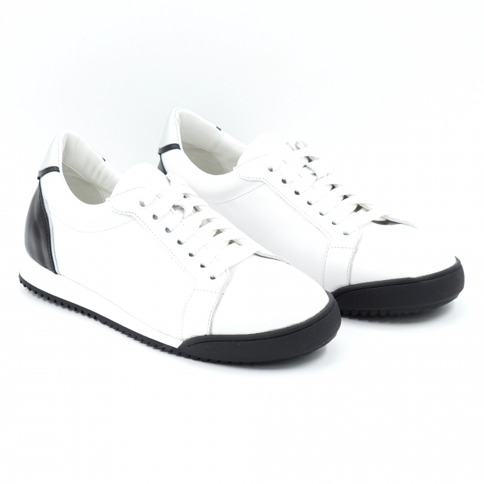 Pantofi dama tip adidas din piele naturala alba si neagra cu varf rotund si talpa de 2 cm 63621-25 [3]