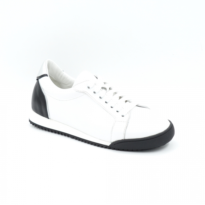 Pantofi dama tip adidas din piele naturala alba si neagra cu varf rotund si talpa de 2 cm 63621-25 [2]