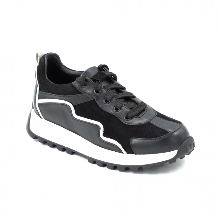 Pantofi dama tip adidas din piele naturala neagra si alba cu varf rotund si talpa de 3 cm 55721-25 [2]
