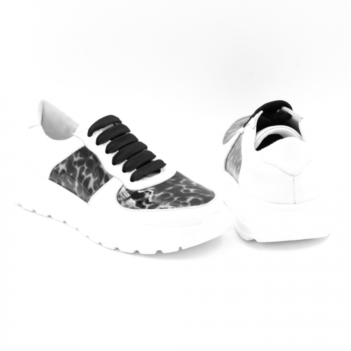 Pantofi dama tip adidas din piele naturala alba si lacuita cu imprimeu animal print cu varf rotund si talpa de 3 cm 63820-25 [5]