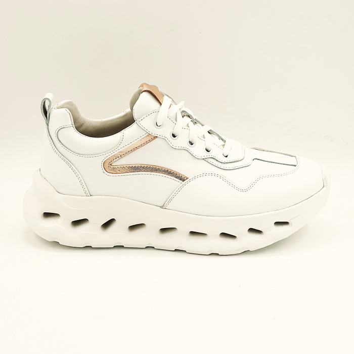 Pantofi dama tip adidas din piele naturala bizonata alba si aurie cu varf rotund si talpa de 4 cm 52121-3-25 [1]