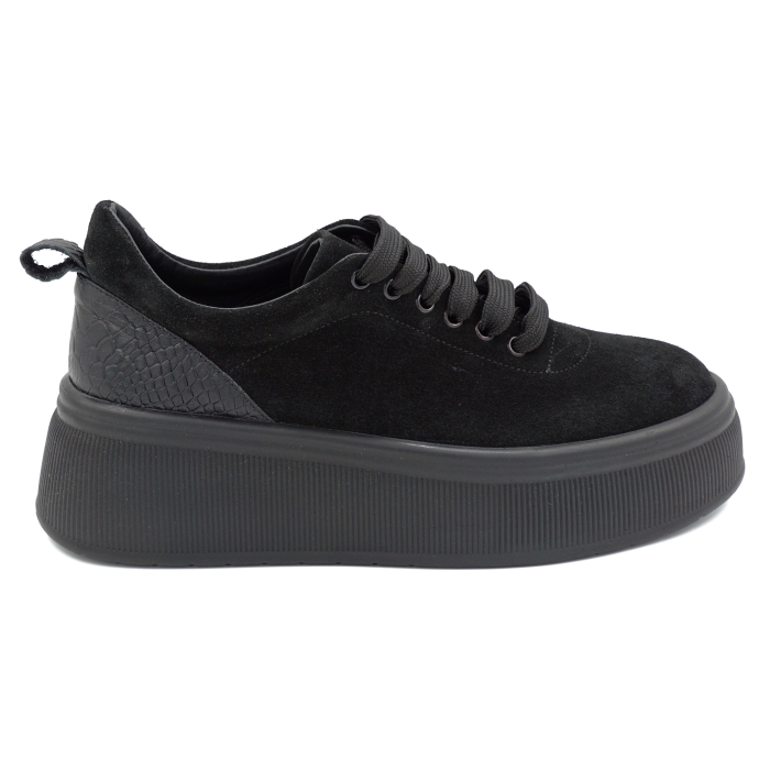 Pantofi dama casual din piele naturala intoarsa neagra cu varf rotund si talpa de 5 cm 56620-25 [1]