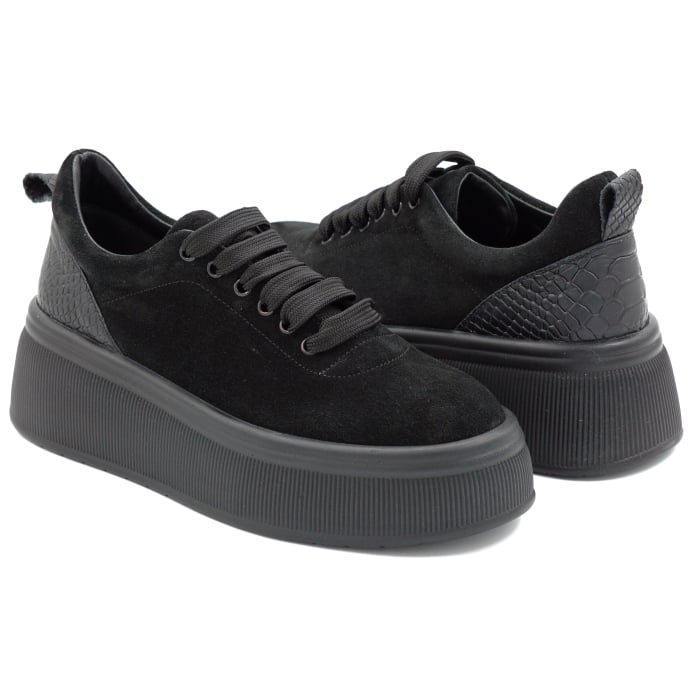 Pantofi dama casual din piele naturala intoarsa neagra cu varf rotund si talpa de 5 cm 56620-25 - Copie [4]