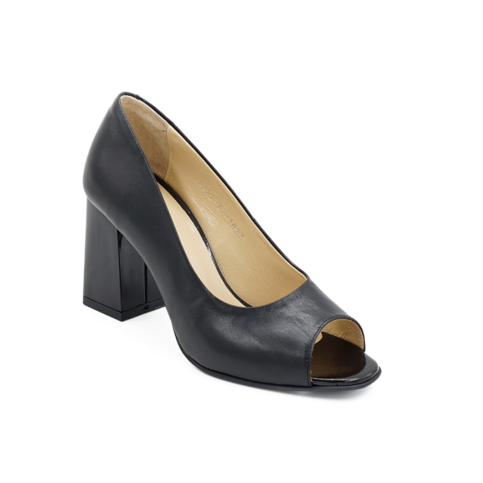 Pantofi decupati dama din piele naturala neagra, cu varf rotund si toc mediu gros de 8 cm 1027-5-26 [2]