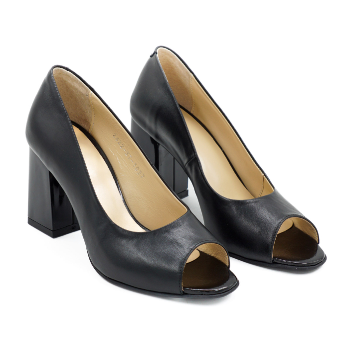 Pantofi decupati dama din piele naturala neagra, cu varf rotund si toc mediu gros de 8 cm 1027-5-26 [3]
