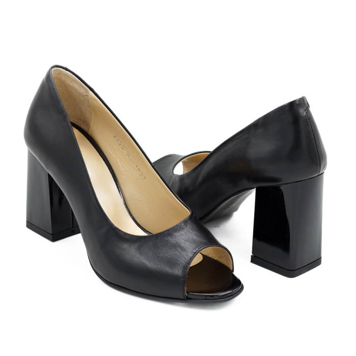 Pantofi decupati dama din piele naturala neagra, cu varf rotund si toc mediu gros de 8 cm 1027-5-26 [4]