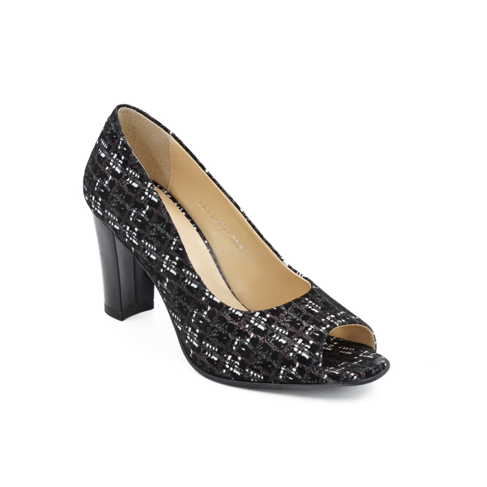 Pantofi decupati dama din piele naturala neagra cu imprimeu, cu varf rotund si toc mediu gros de 8 cm 1027-9-26 [2]