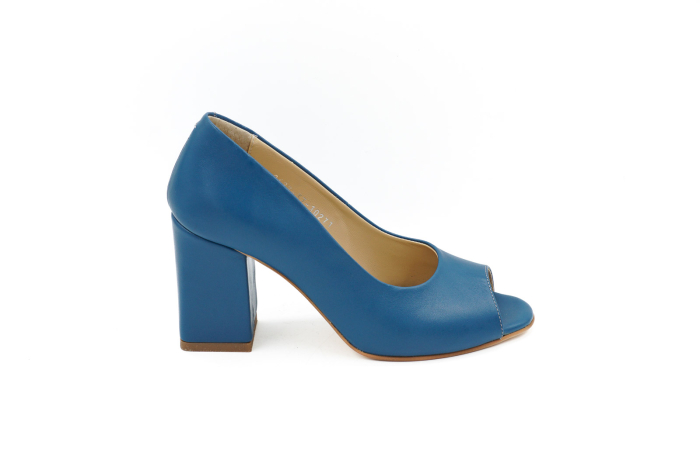 Pantofi decupati dama din piele naturala albastra, cu varf rotund si toc mediu gros imbracat de 8 cm 1027-11-26 [6]