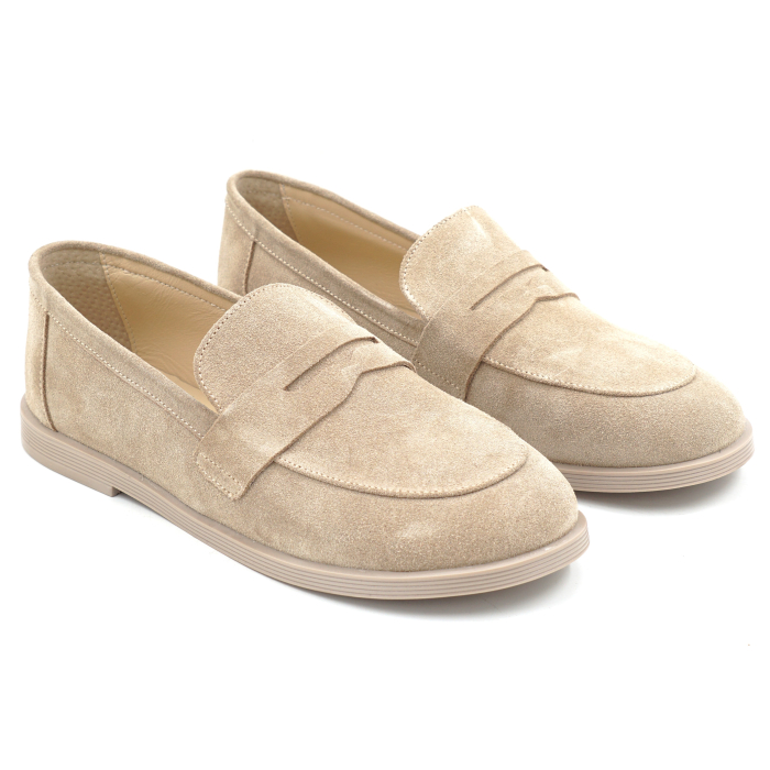 Pantofi dama tip barefoot din piele naturala intoarsa bej cappucino cu varf rotund si talpa de 1 cm 55525-3-25 [3]