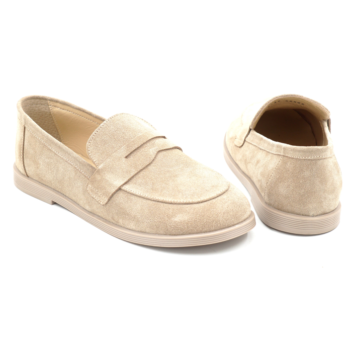 Pantofi dama tip barefoot din piele naturala intoarsa bej cappucino cu varf rotund si talpa de 1 cm 55525-3-25 [5]