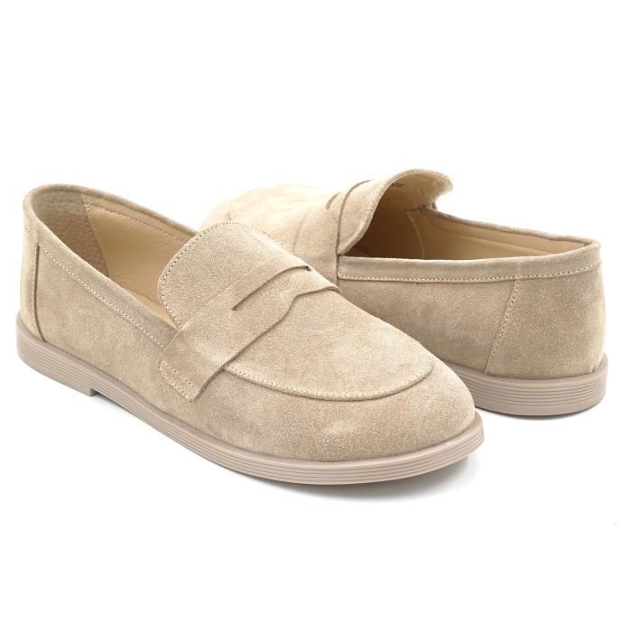 Pantofi dama tip barefoot din piele naturala intoarsa bej cappucino cu varf rotund si talpa de 1 cm 55525-3-25 [4]
