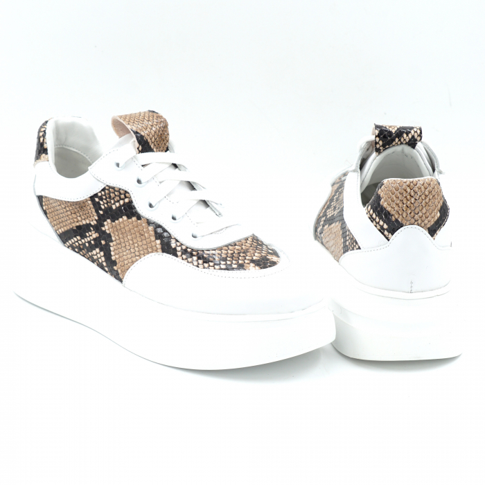 Pantofi dama tip adidas din piele naturala alba si cu imprimeu sarpe cu varf rotund si talpa 5 cm 51121-25 [5]
