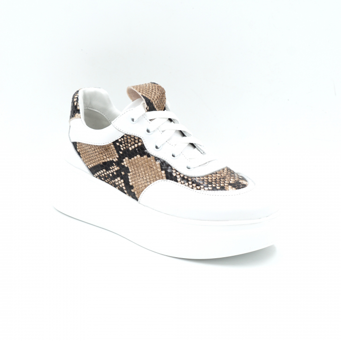 Pantofi dama tip adidas din piele naturala alba si cu imprimeu sarpe cu varf rotund si talpa 5 cm 51121-25 [2]