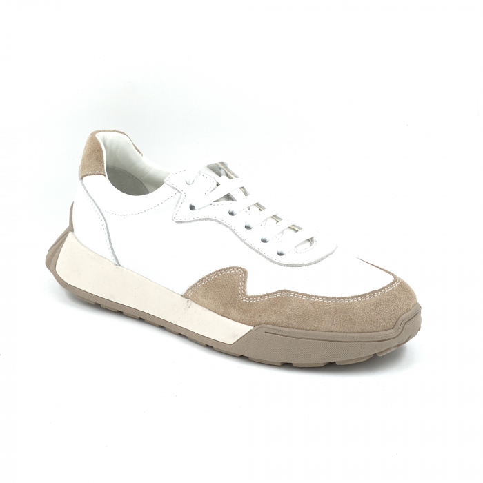 Pantofi dama tip adidas din piele naturala alba si bej inchis cu varf rotund si talpa de 3 cm 52724-25 [2]